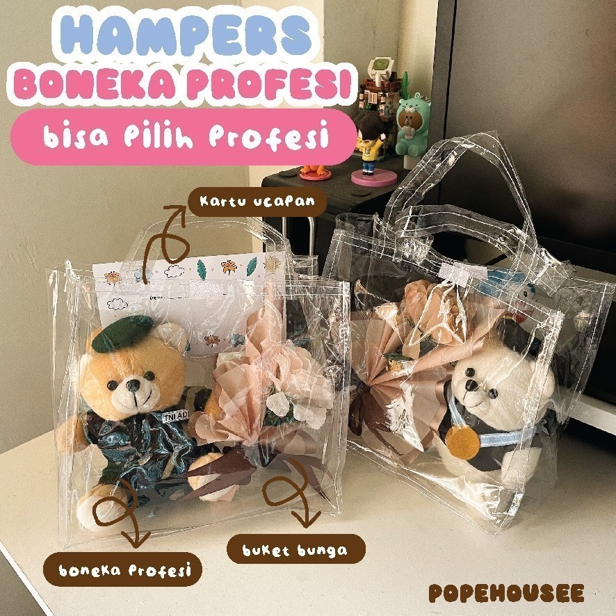 Hampers Buket Boneka Profesi Souvenir Hadiah Kado Ulang Tahun Wisuda Ultah Beruang Tni Ad Au Al Pilo