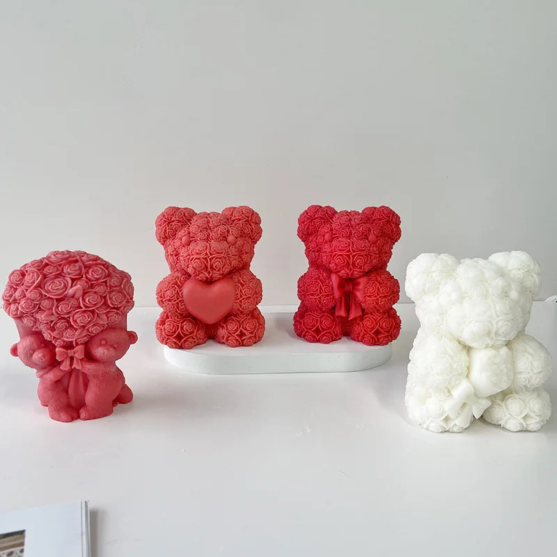 

3D Bow Bear Candle Silicone Mold Epoxy resin Clay Plaster Tabletop Decoration DIY Handheld Flower Bear Candle Soap Mold