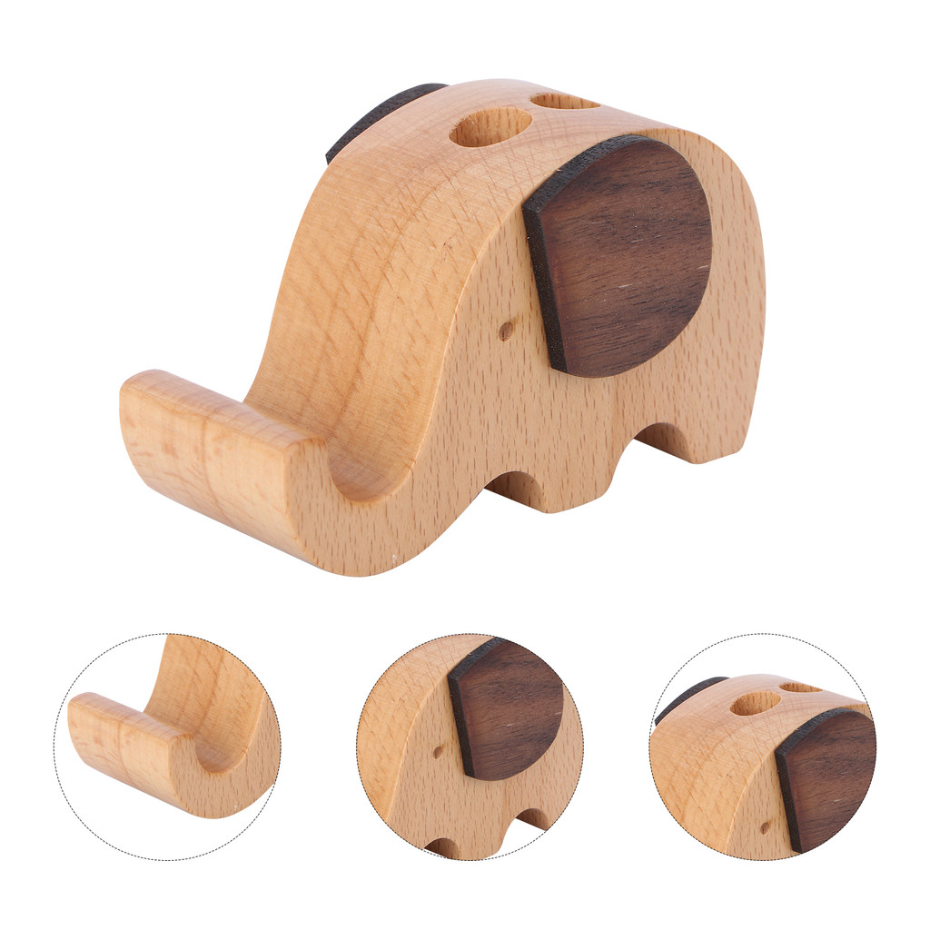 

Desk Organizer with Phone Holder Elephant Pen Wooden Decoration Bamboo Elephant-shaped Stand