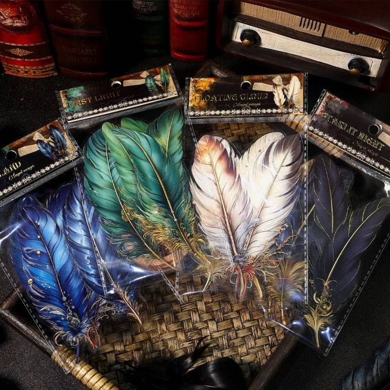 

Mr. Paper 4 Style 5 Pcs/ Pack Feather Foil Stamping Sticker PET Material DIY Water Cup Diary Decoration Material