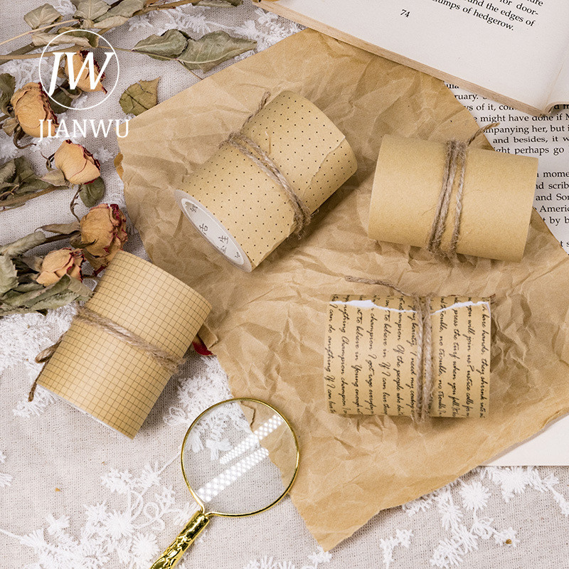 

JIANWU 6cm*300cm Retro English Washi Tape Kawaii Version Kraft Paper tape Stationery Cute Journal Collage Masking Tape