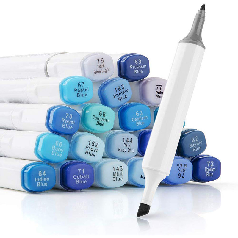 

20Colors Alcohol Marker Pens Sky Blue Series Color Blendable Dual Tips for Art Sketch Ocean Landscape Design Back To School Gift