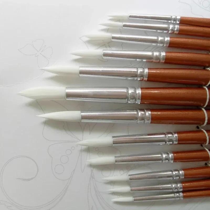 

12Pcs/lot Round Shape Nylon Hair Wooden Handle Paint Brush Set Tool For Art Brush School Watercolor Acrylic Painting Supplies