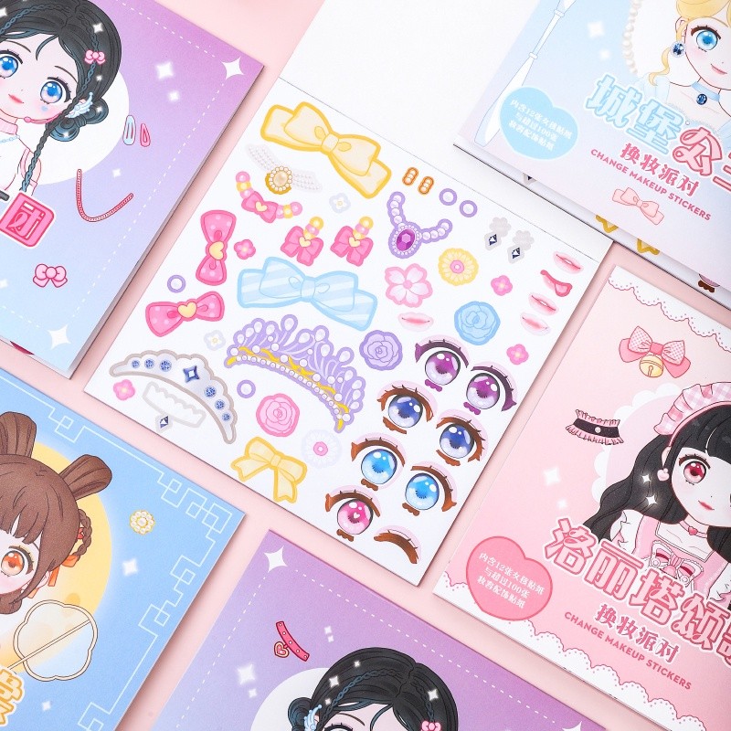 

15lembar Gadis Kartun Lucu Ganti Makeup Label Buku Puzzle Anak