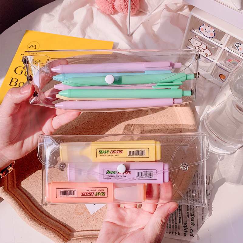 

Korea Simple Transparent Pencil Case Pen Stationery Storage Bag Large