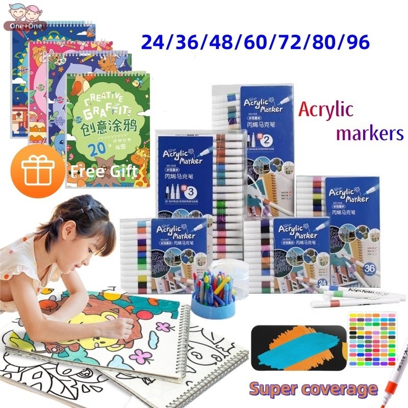 

（Free coloring book）Babyclub Acrylic Marker Set Spidol Akrilik DIY Painting Spidol Pastel Pulpen Highlight Drawing Warna