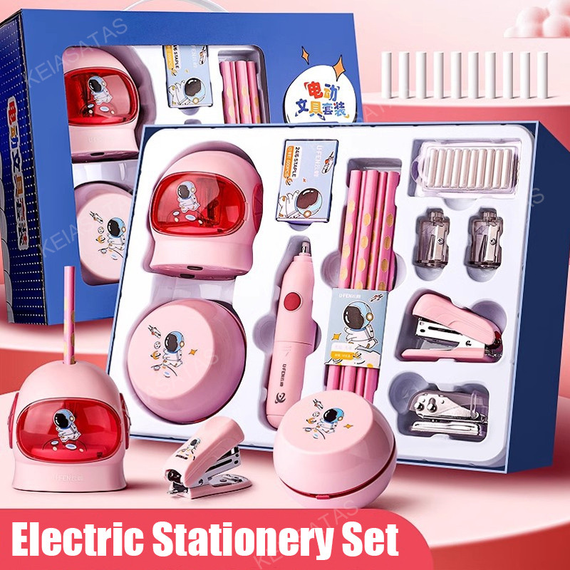 

【KElASATAS】Electric Stationery Set / Set Alat Tulis /Elektrik Rautan Penghapus Vacuum Pensil 11 In 1 /Anak Alat Perkakas Belajar Anak Perempuan Kado