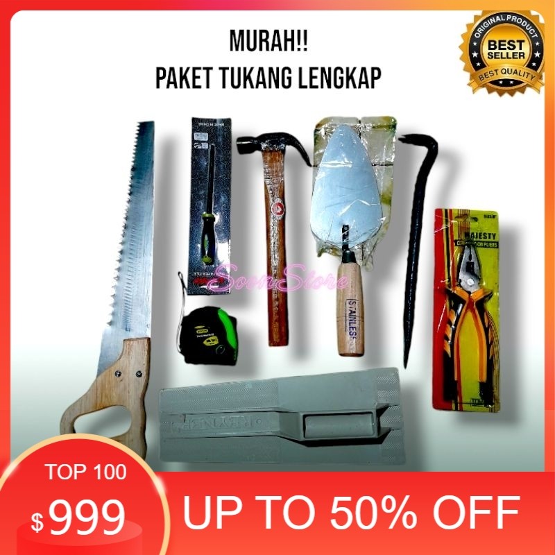 PAKET ALAT PERTUKANGAN GERGAJI KAYU+ PALU + LINGGIS+ CETOK +KIKIR+ METERAN + ROSKAM. Kualitas Bagus