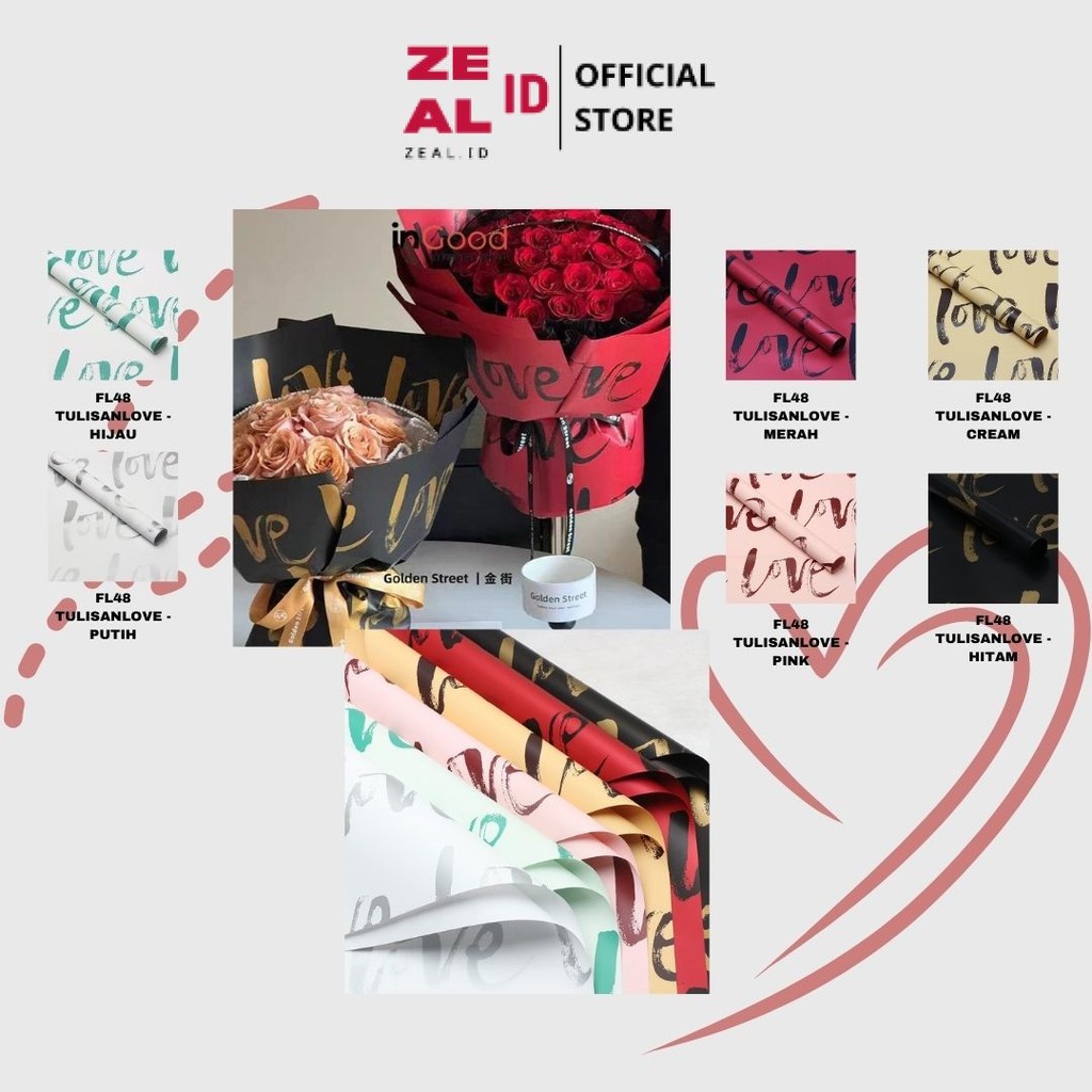 

ZEAL-ID - FL48 TULISAN LOVE Kertas Bunga Paper Buket Motif Cellophane