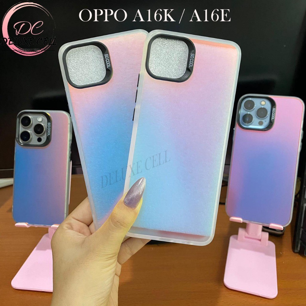 Case Silver Aurora OPPO A16 / A54 / A55 / OPPO A16K / OPPO A16E Case Hologram Silver Full Cover -DC