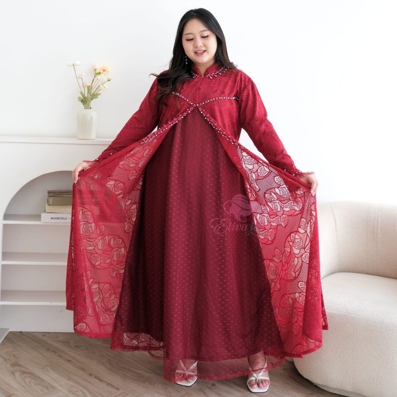 jumbo Abaya gamis brukat Aleena  mewah pesta mutiara ld 130 140 150 cm