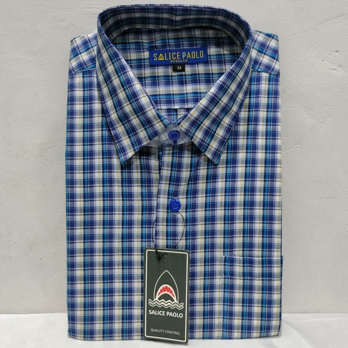 Kemeja Pria Pendek Kotak Reguler Salice Paolo Motif Light Rain G2 - LR G2 Biru, M