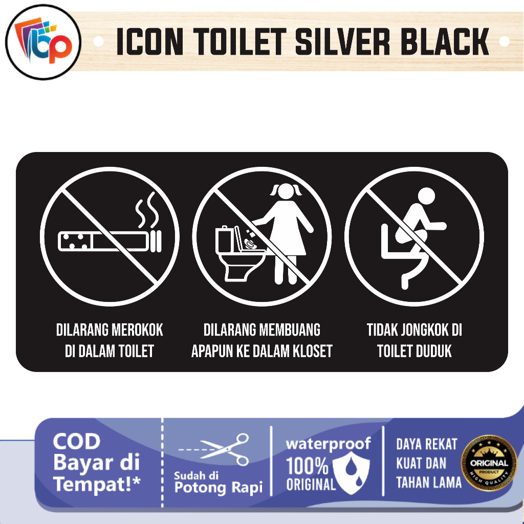 

Stiker Anti Air Jagalah Kebersihan Dan Kenyamanan Toilet Silver Black Laminas Glossy
