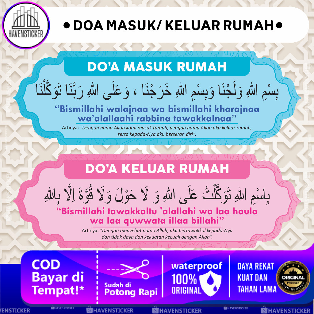 

Stiker Anti Air/ Waterproof Doa Masuk & Keluar Rumah Laminasi Glossy