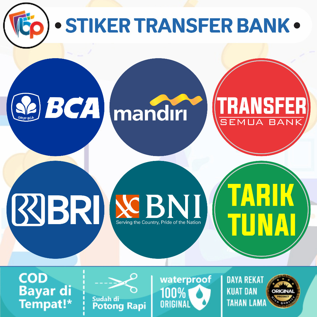 

Stiker Logo Bca Mandiri Bri Bni Transfer Tunai Tarik Tunai Laminasii Doff