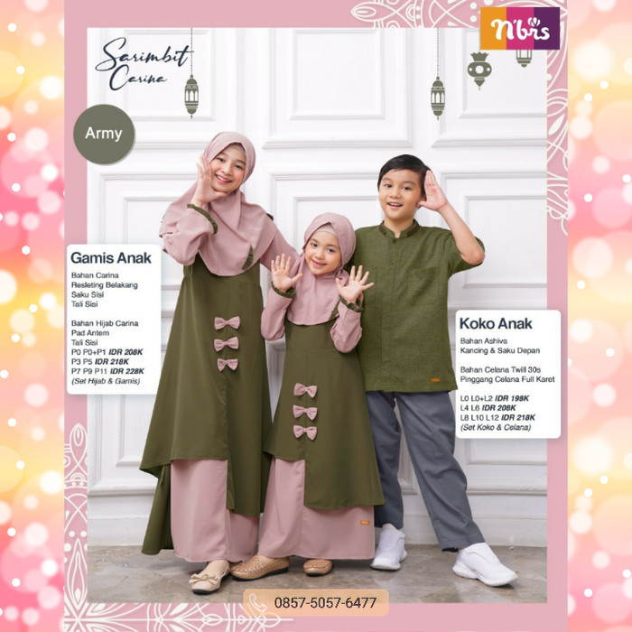 Gamis Anak Nibras Carina Warna Army Setelan Hijab Couple Baju Lebaran - Hijau Army, 0