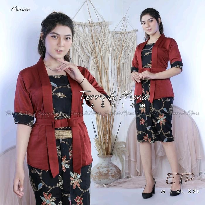 SETELAN ETP Elnira Lengan Pendek Set Kebaya / Brukat Modern 2022 / Kebaya Modern 2022 / Kebaya Pesta