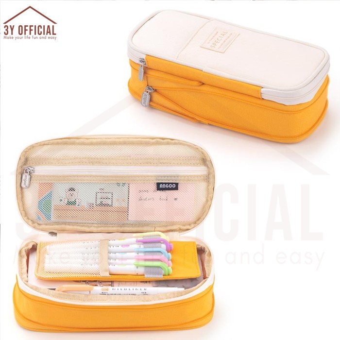 

[New]Promo 3Y Angoo Collapsible Pencil Case kotak pensil aesthetic - Orange