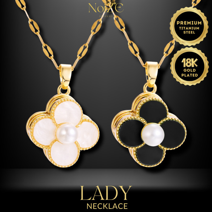 NoiZE LADY – Kalung Wanita Four Leaf Clover Titanium Mutiara Spin Figet Spinner Anxiety Necklace Cla