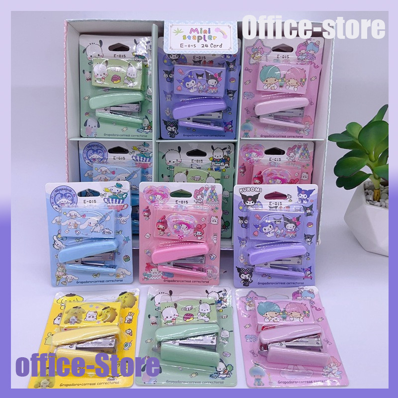 

New Cartoon Mini Stapler Set For Student 24pcs Sanrio Kueomi Pom Pompurin Melody Mini Staplers Set Desktop Office Supplies Gifts