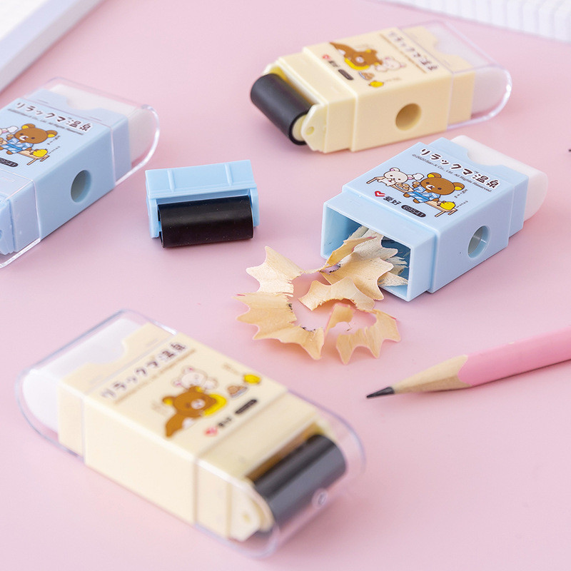 

Cartoon Cute Bear 3 in 1 Pencil Sharpener Eraser Roller Built-in Cleaning Roller Sharpener Kids School Office Correction Eraser