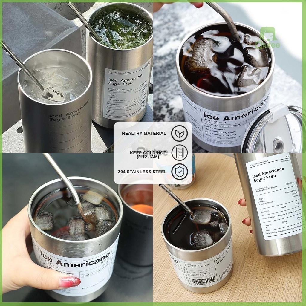 

Ukf5Pc6F4H (Kuliner.Kita) 600Ml Cangkir Kopi Dengan Jerami Stainless Steel Termos Botol Air Es Kopi