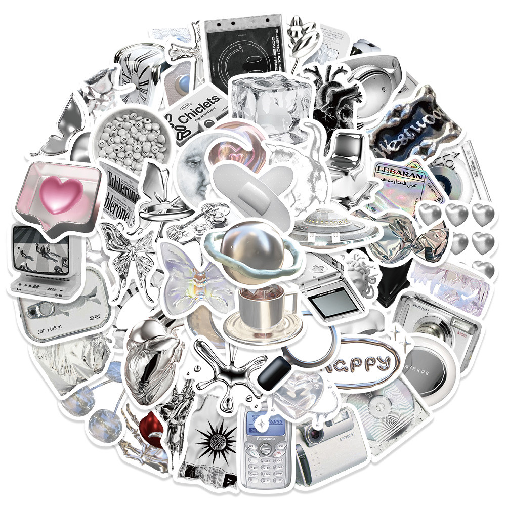 

66pcs Cool Silver Stickers Waterproof Pvc Decals for Skateboard Helmet Laptop Bicycle Motorcycle Bomb Stickers Kids Girls Toy