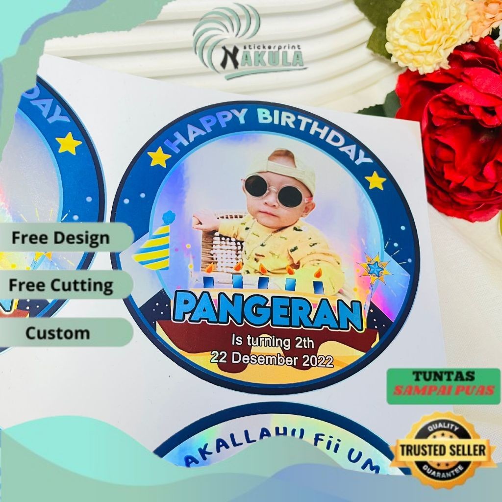 

NKL Sticker Bulat Hologram Ulang Tahun Stiker Label Undangan Happy Birthday Kecil Free Desain