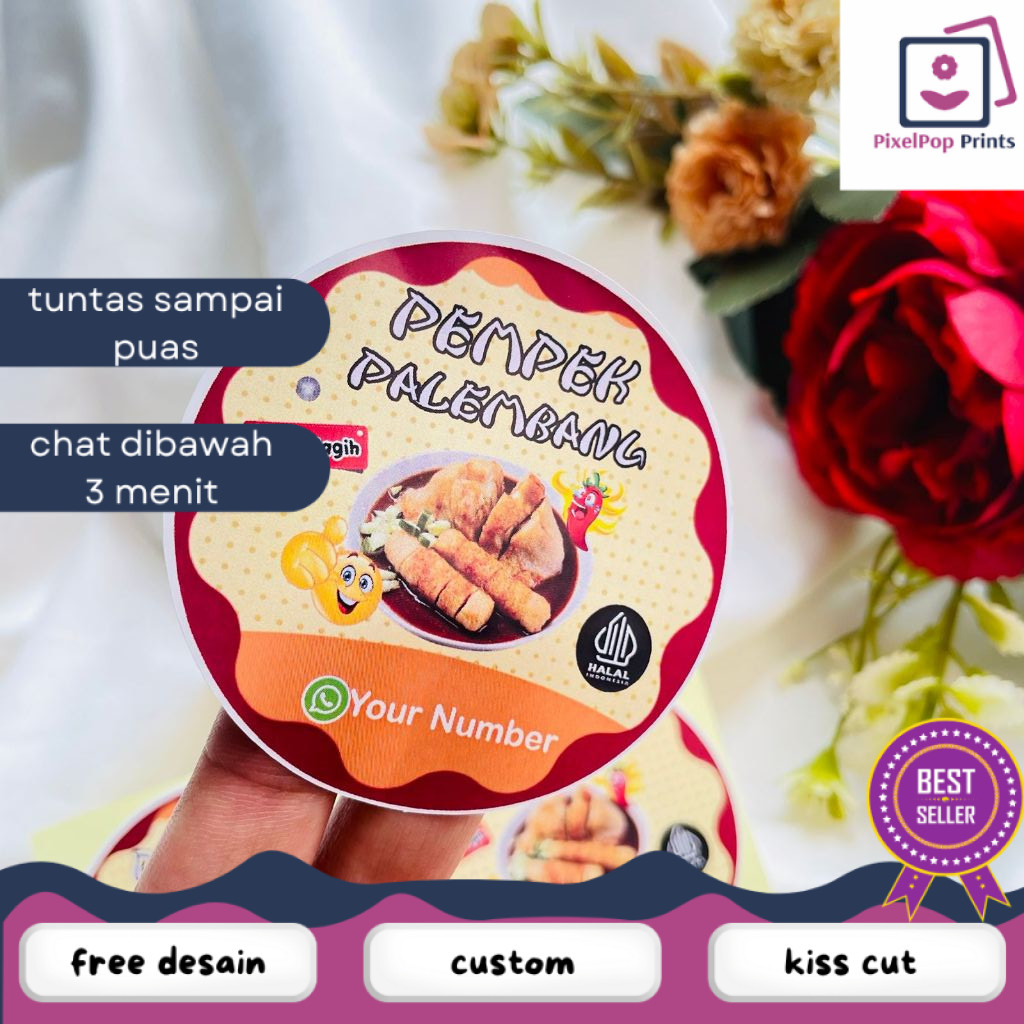 

Opikapip 5-8 Sticker Pempek Palembang Stiker Tekwan Makanan Khas Cetak Label Produk Custom Nama