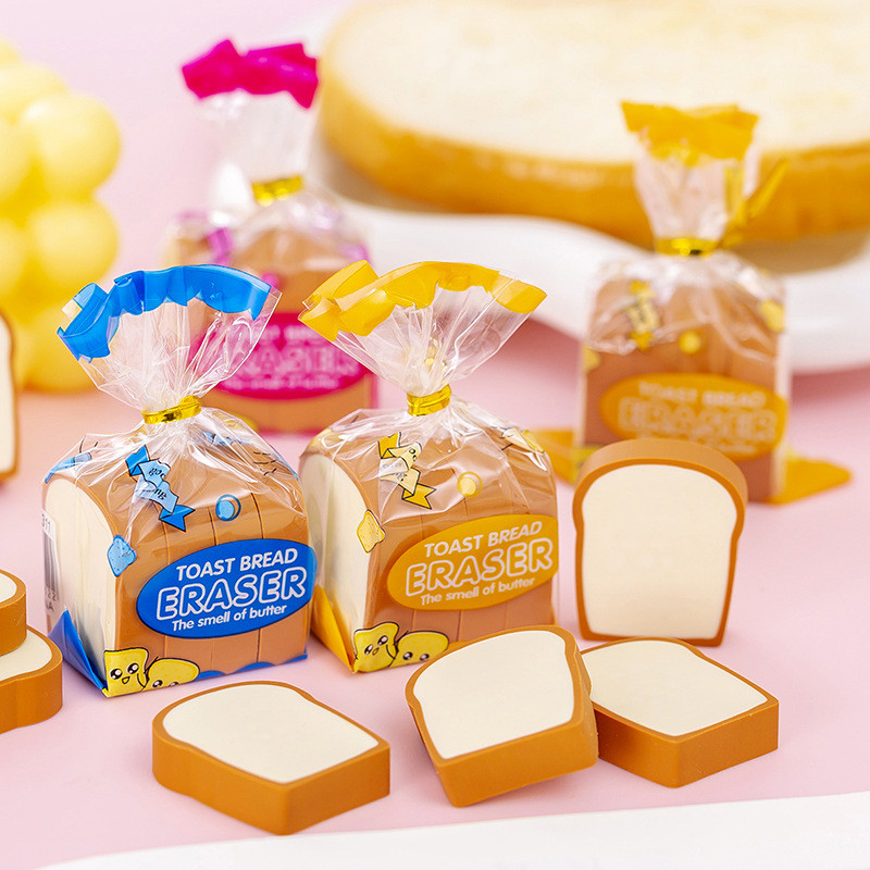 

Creative Cute Toast Bread Eraser Student Creative Stationery Children's 1st Period End Christmas Gift Reward Kawaii Erasers