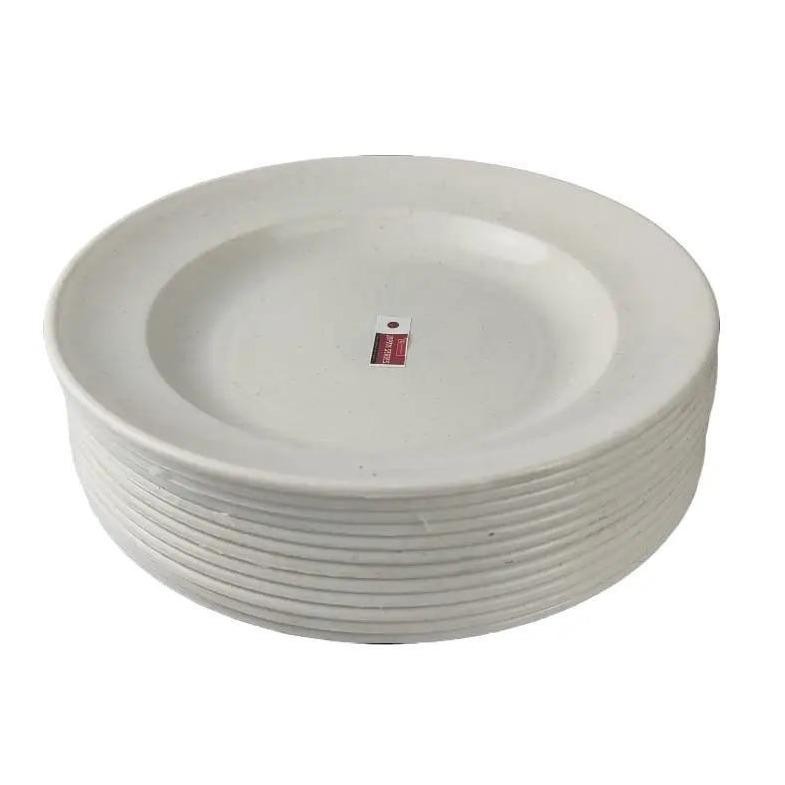 12 Pcs Piring Ramen Plastik 9 Inch Tebal Piring Swiss Ceper Lusinan Marbel - Kitchenware Putih