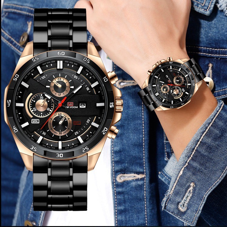 Jam Tangan Pria Va Va Voom 216 Stainless Steel Vavavoom  Anti Air / Karat Premium Original