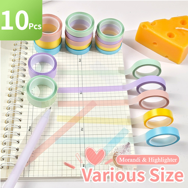 

10 Rolls Morandi Highlighter Reading Sticky Tape Transparent Fluorescent File Folder Index Tabs Book Annotation Sticky Notes