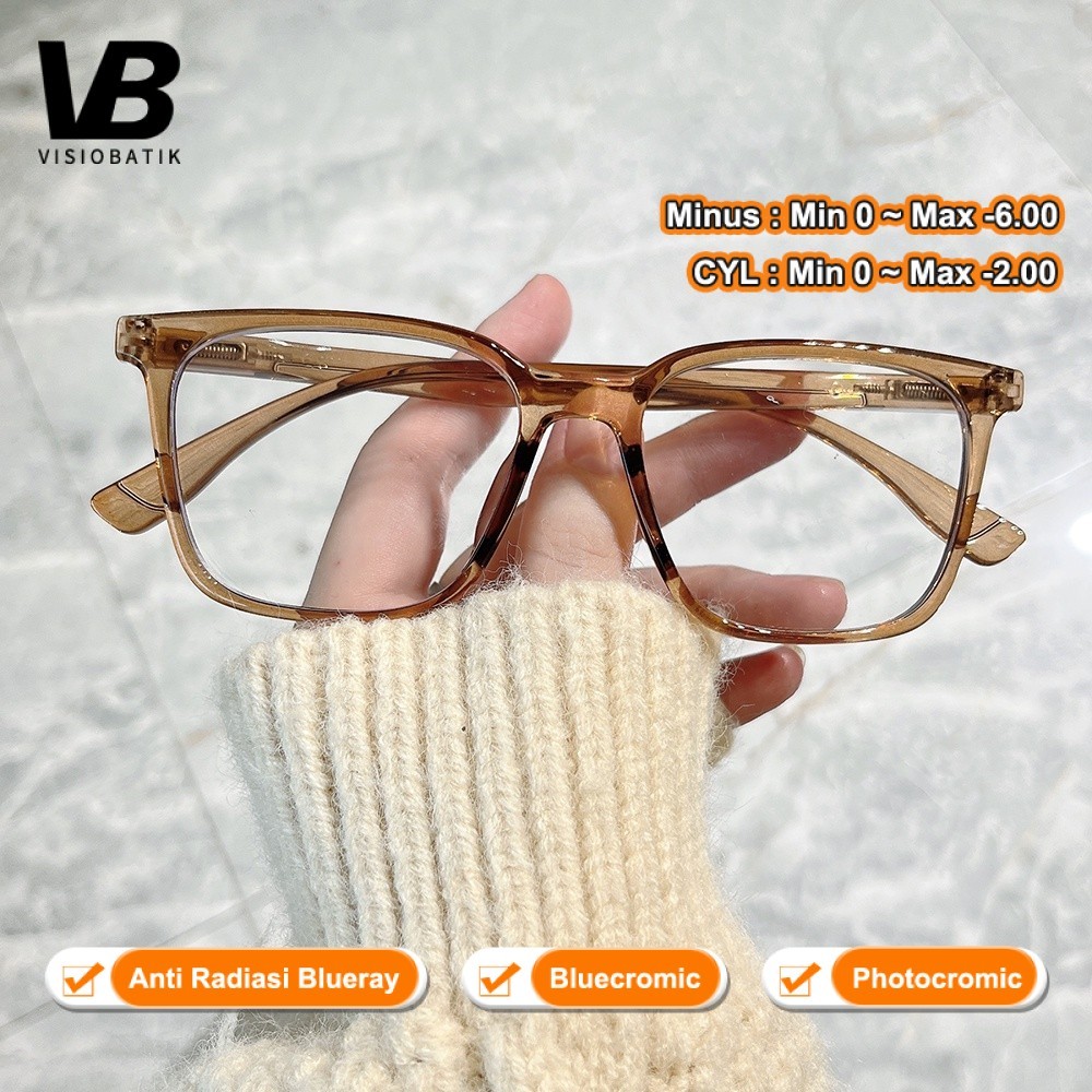 VisioBatik kacamata minus 2 in 1 Bluecromic Round kacamata wanita minus Photocromic Anti Radiasi Blu