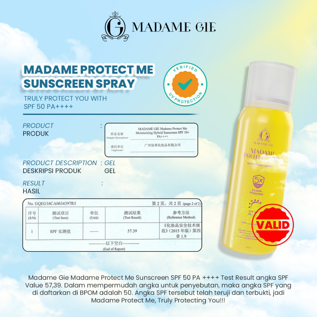 Madame Gie Sunscreen Spray 100 ml  Madame Gie Madame Protect Me Sunscreen Spray SPF50 PA++++ - Skinc