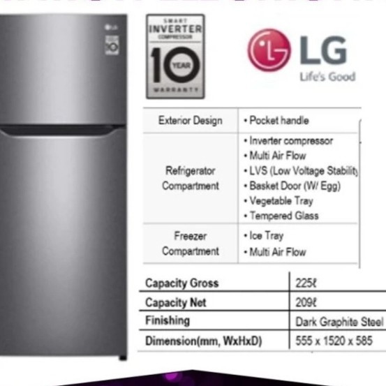 PROMO SPESIAL Kulkas LG GN-B222SQIB Inverter 2 Pintu B222SQIB
