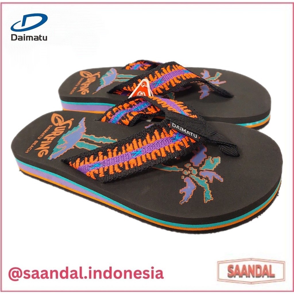 Sandal Jepit Karet Tebal Retro Daimatu Floral Surf Wanita Perempuan Ungu Pink Hitam Hijau Merah