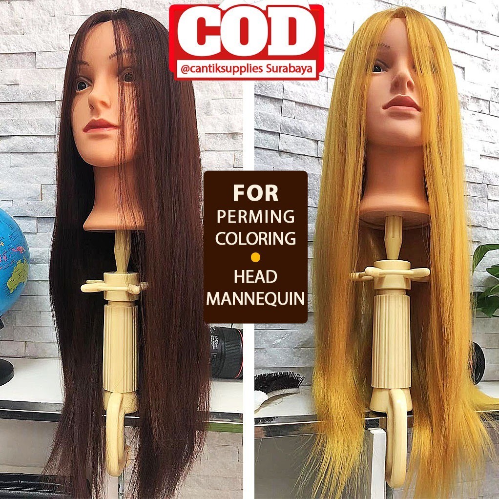 Lgs Kirim  . (READY) 50% human hair mannequin boneka latihan potong rambut sanggul hairdo free tripo