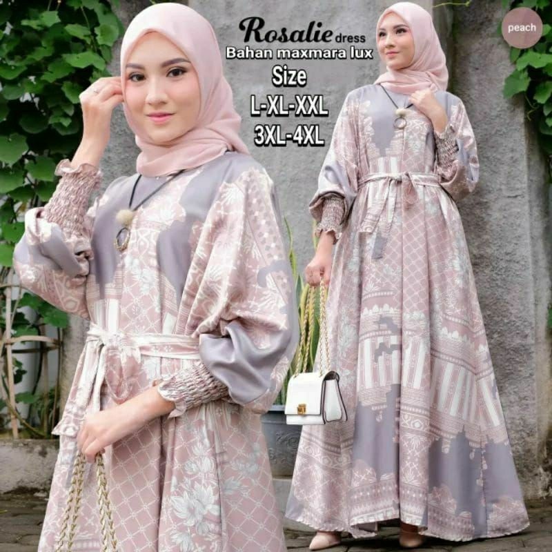 gamis terbaru wanita Rosalie dress/gamis elegant baju wanita mewah bahan maxmara lux