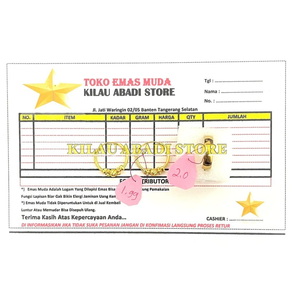 warna  Emas Asli Anting  gipsi pentol polos Kadar 700 Free Cincin Berat 3.0 Gram Original