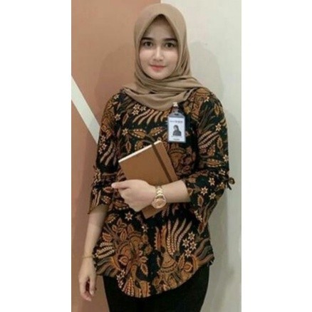 COD,TERMURAH ATASAN BATIK WANITA MODERN / JUMBO MOTIF MANGGAR SOGAN M L XL XXL XXXL/ BATIK NASIONAL 