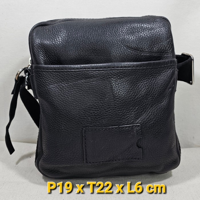 Lacoste japan original sling bag full genuine leather tas selempang bahu kulit asli unisex black