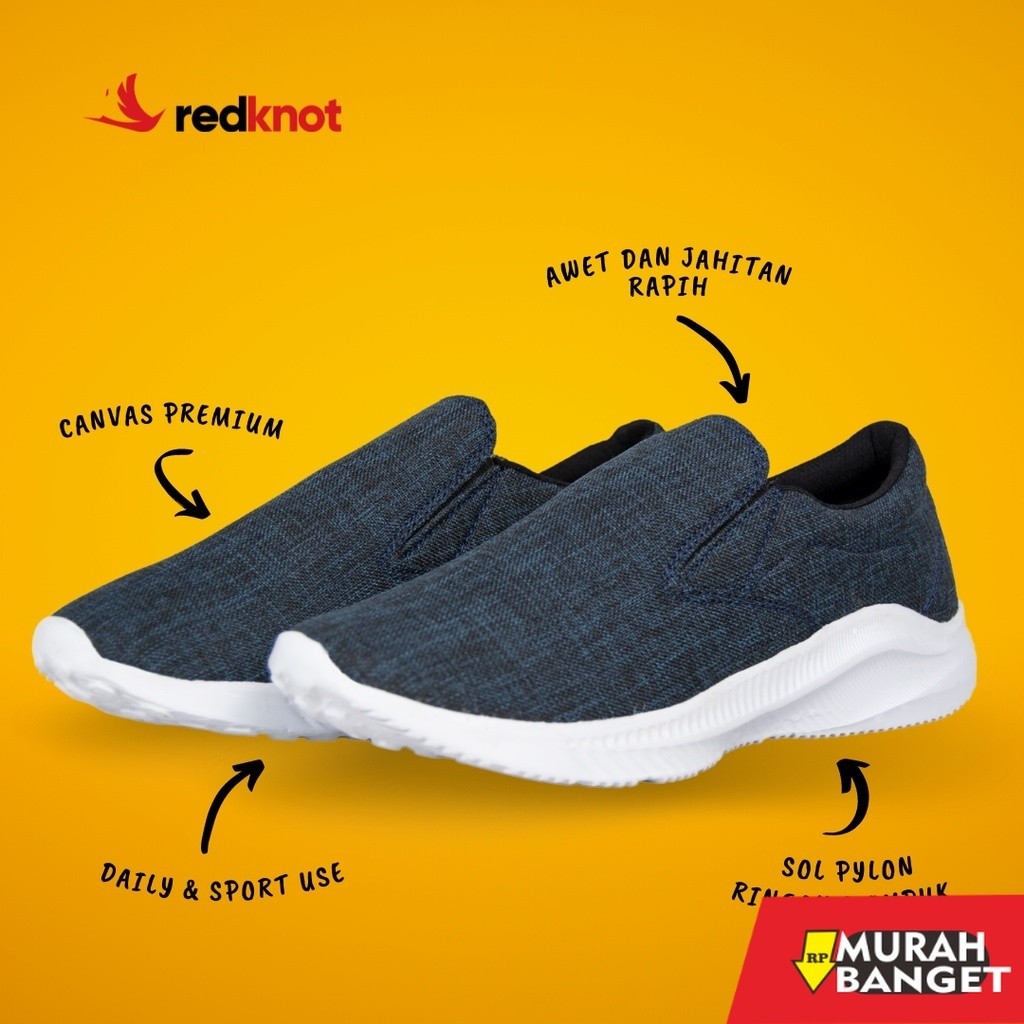 Sepatu running wanita- Redknot Miter Navy - Sepatu Slip On tanpa tali untuk Olahraga, Jalan Santai, 