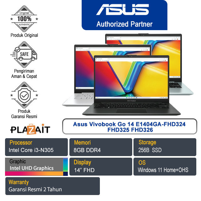 Asus Vivobook Go 14 E1404GA-FHD324 FHD325 FHD326 /Intel Core i3-N305/8GB/256GB SSD/Intel UHD Graphic