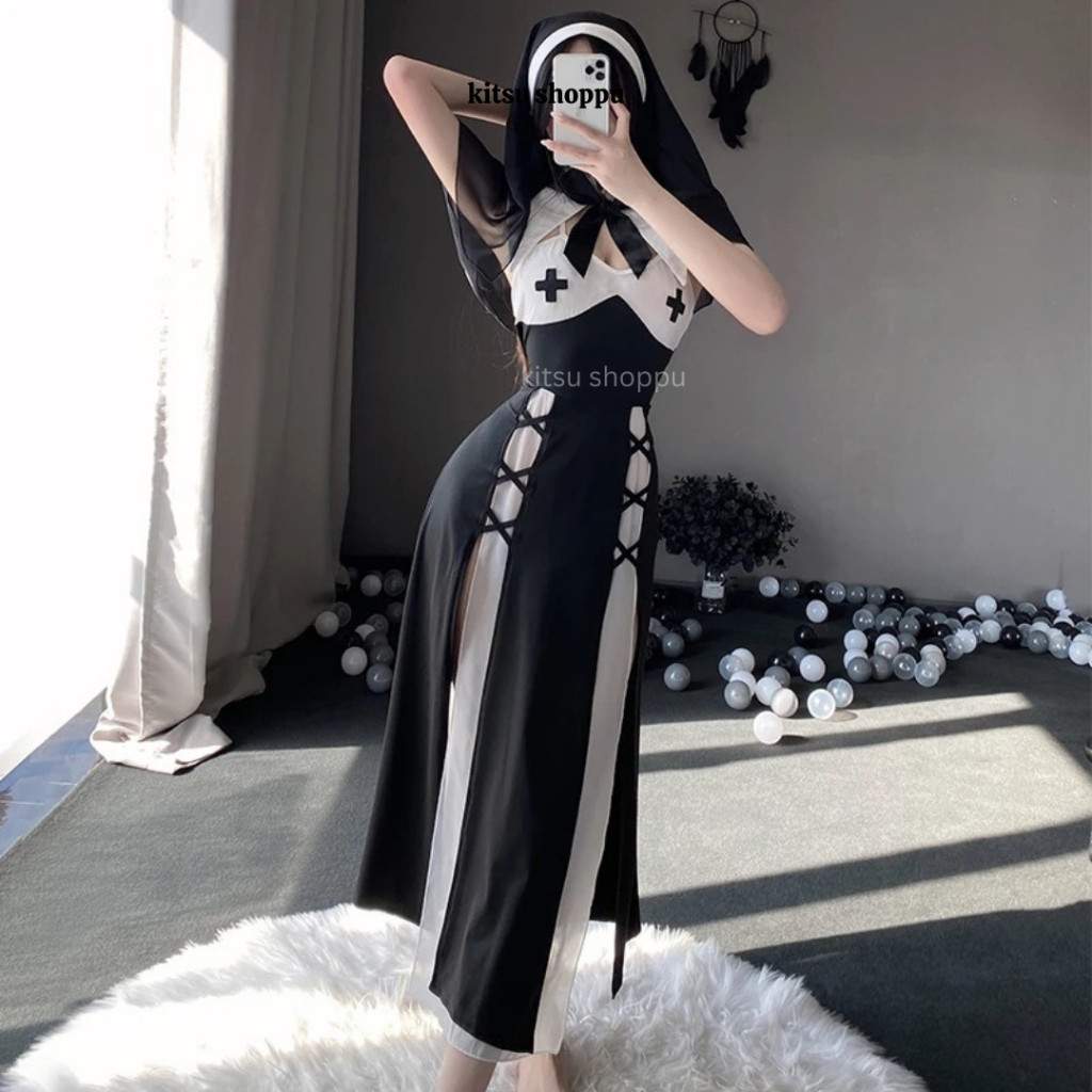 BIG SALE KTS 8921| Lingerie Cosplay Nun Costume/ Kostum Biarawati Seksi/ Kostum Nun Seksi/ Nun Costu