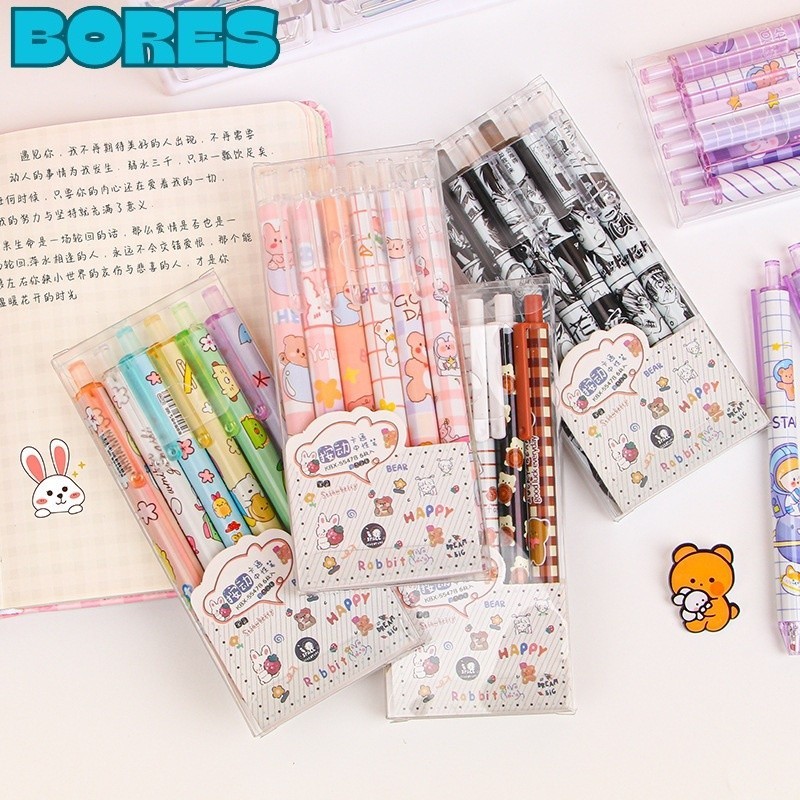 

BORES Pulpen Gel 0.5mm 6Pcs Pen Bolpoin Tinta Gel Cair Model Cetekan Isi 6 Pcs Pena Aesthetic