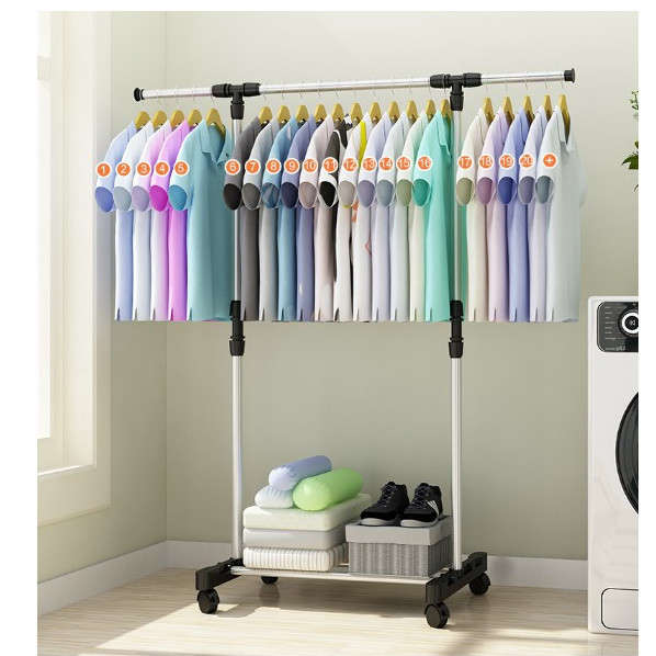 STAND HANGER SINGLE GANTUNGAN BAJU RODA JEMURAN BAJU STAINLESS RODA 4 STAND HANGER SINGLE GANTUNGAN 