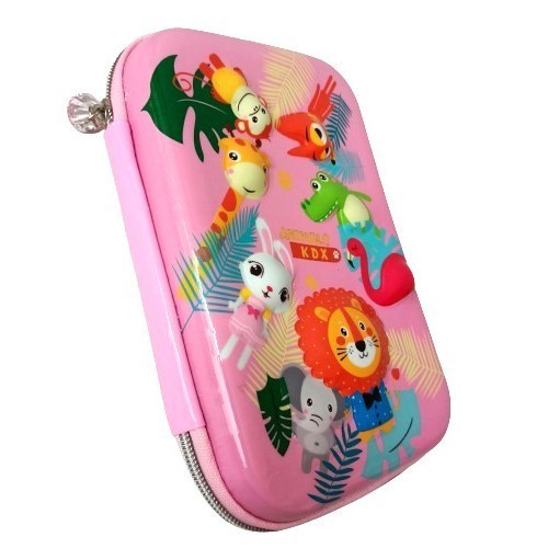 

Kotak pensil lebar emboss 6D spt smiggle / tempat alat tulis timbul - animals pink