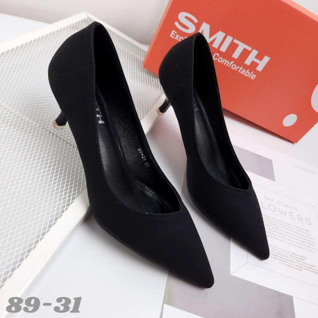 Sepatu Kerja Wanita Heels Shoes Basic Import Tinggi 3,5cm SMITH Code 89-31 Warna Black
