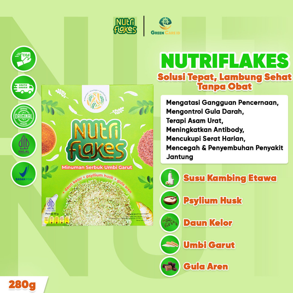 

Nutriflakes - Sereal Umbi Garut Atasi Masalah Pencernaan Asam Lambung Gerd Maag Diabet & Kolesterol